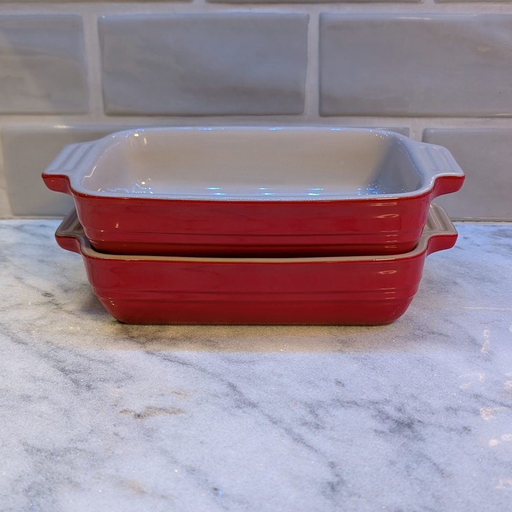 Le Creuset Red Stoneware Baking Casserole Dish Set Of 2